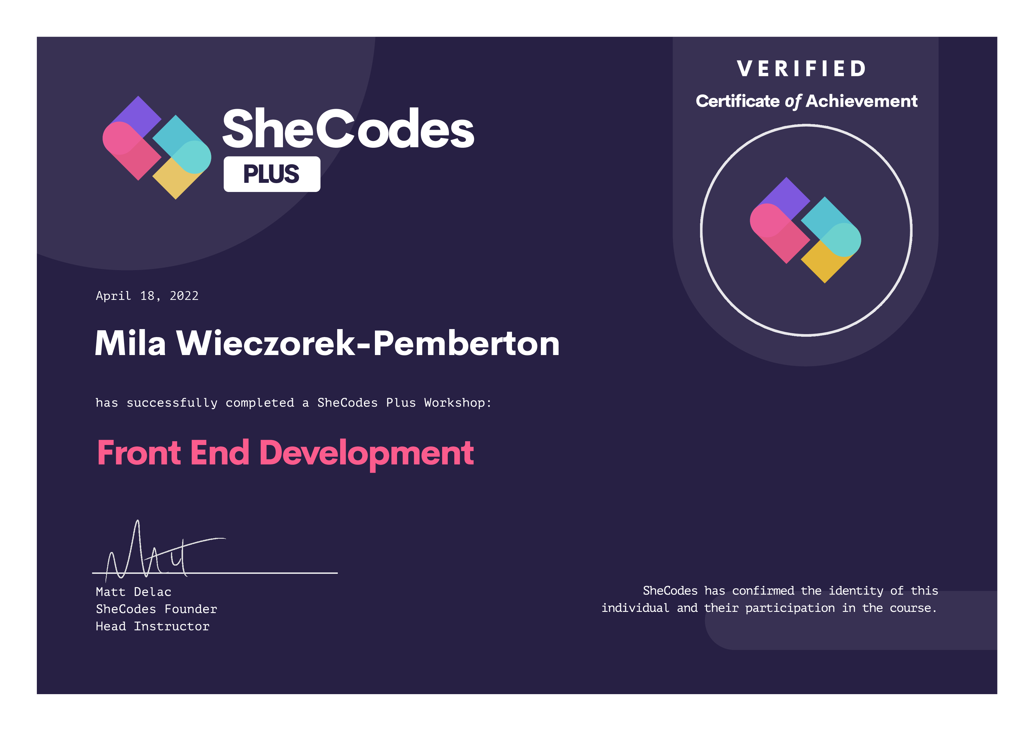 SheCodes Plus Certification