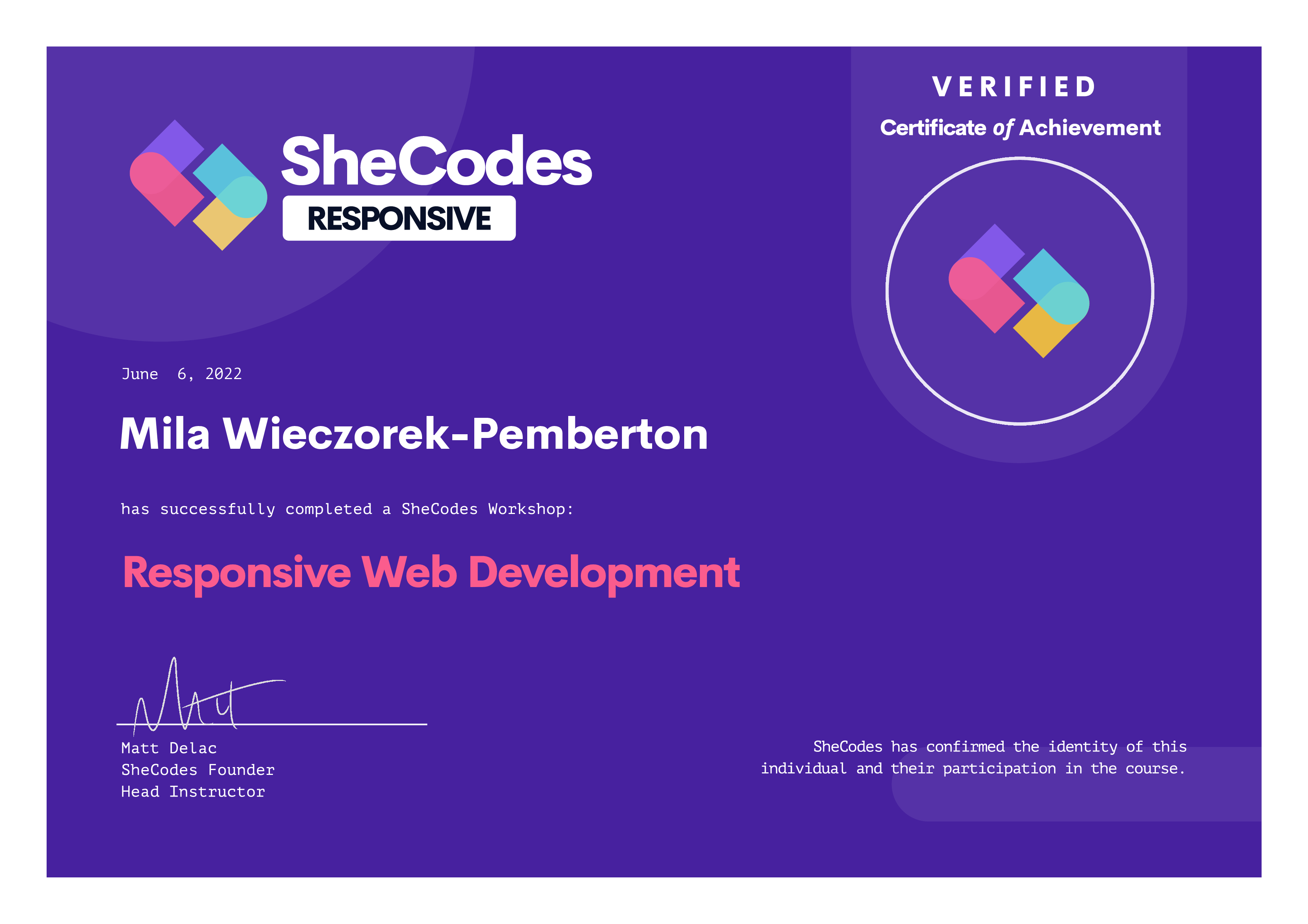 SheCodes Responsive Certification